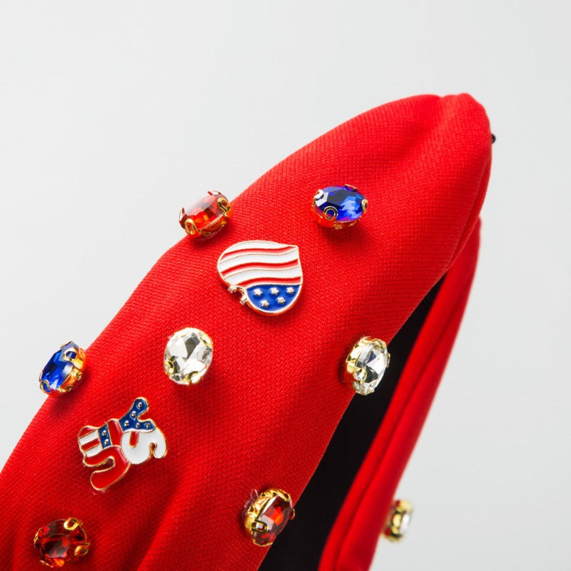 Wholesale Independence Day Diamond Studded Five Pointed Star National Flag Fabric Headbands